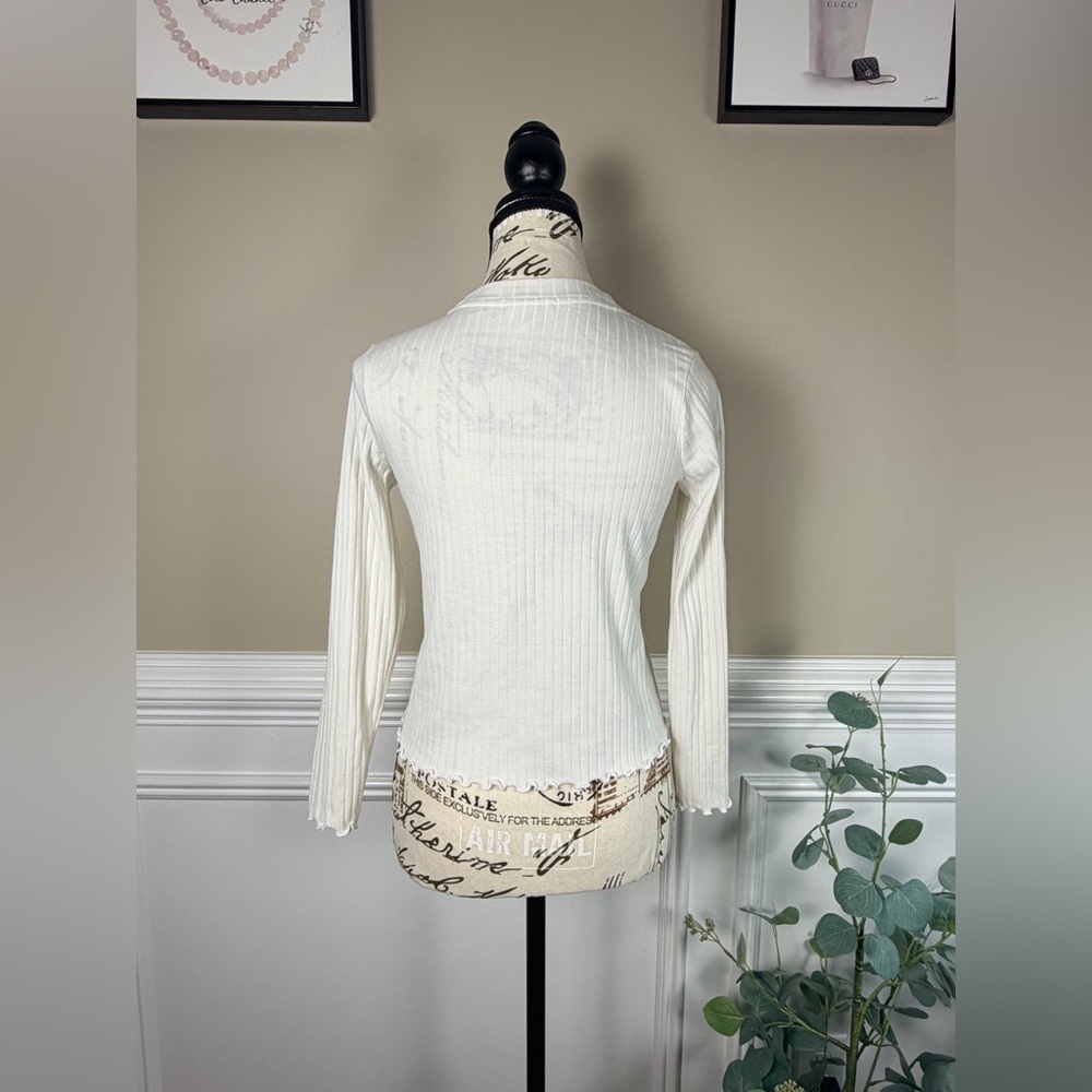 Cat & Jack Girls Long Sleeve Rib-Knit Top in Cream Size Large (10-12) - Picture 3 of 9